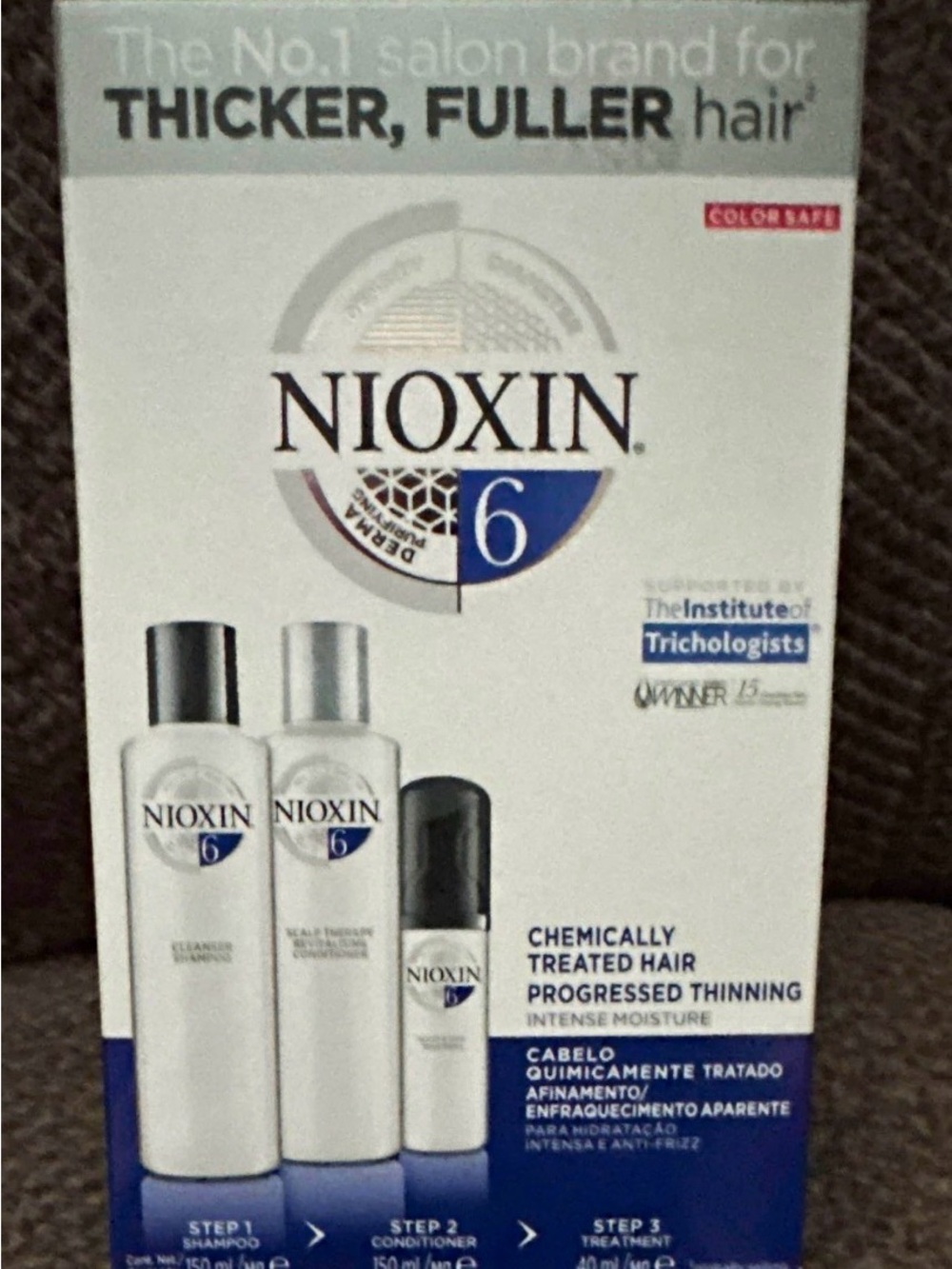 Nioxin 6 Chemically Treated Hair Scalp Treatment Kit — White & Blue